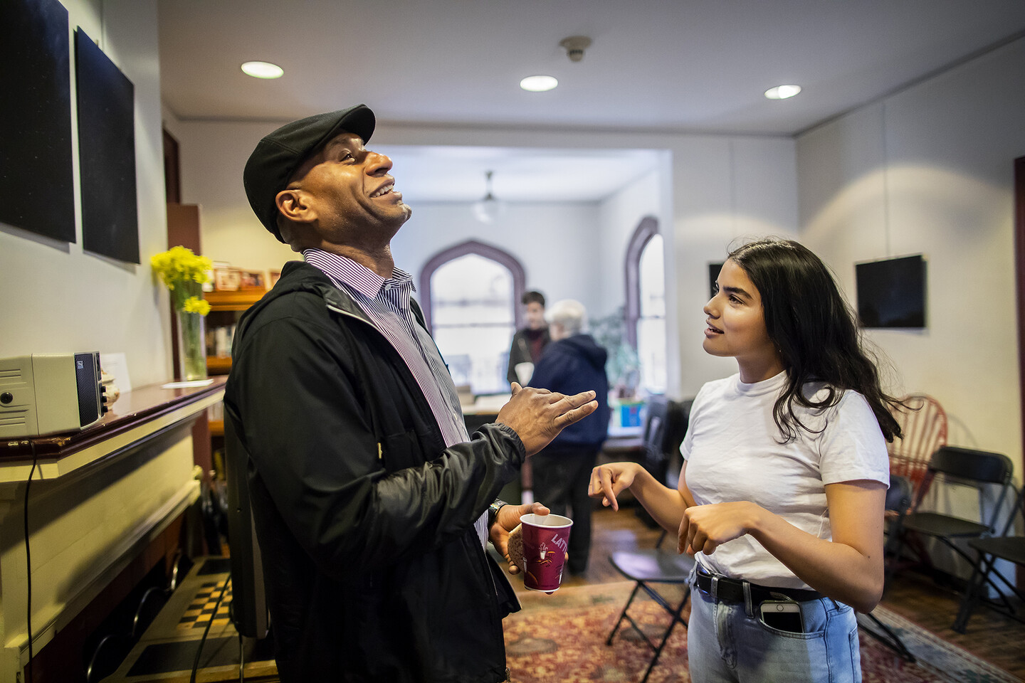 New York Times columnist Charles Blow and Penn student Jillian Karande at Kelly Writers House.