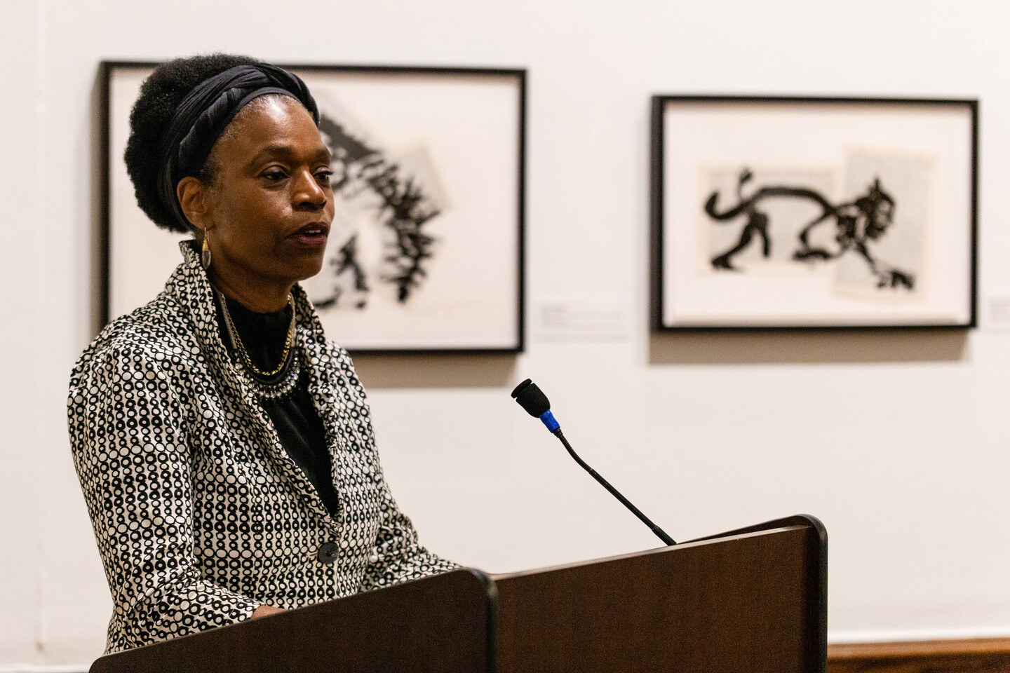 Penn's Vice Provost Anita Allen speaks at the Arthur Ross Gallery opening of William Kentridge exhibition.