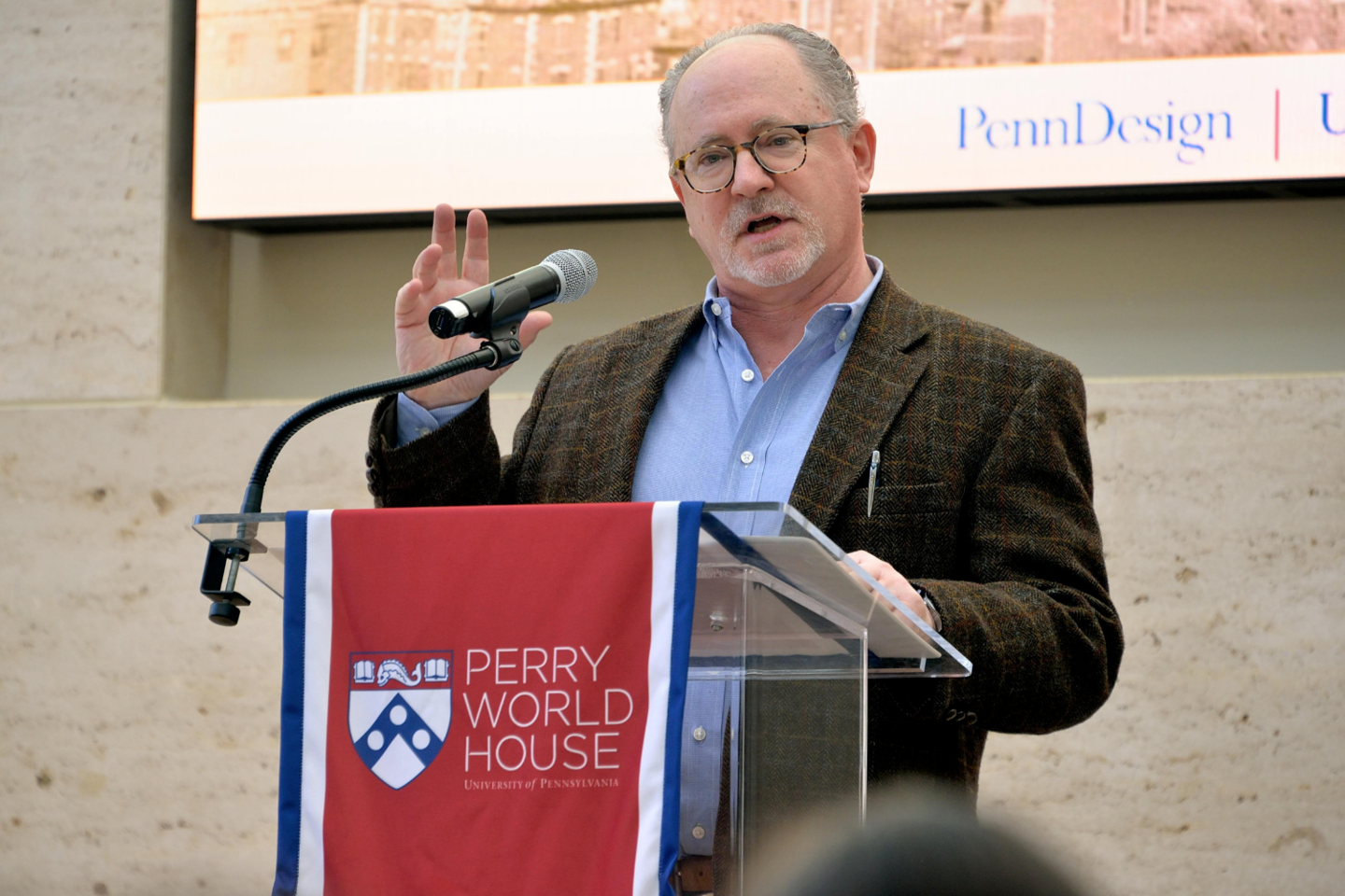 Mark Alan Hughes speaking at the Perry World House