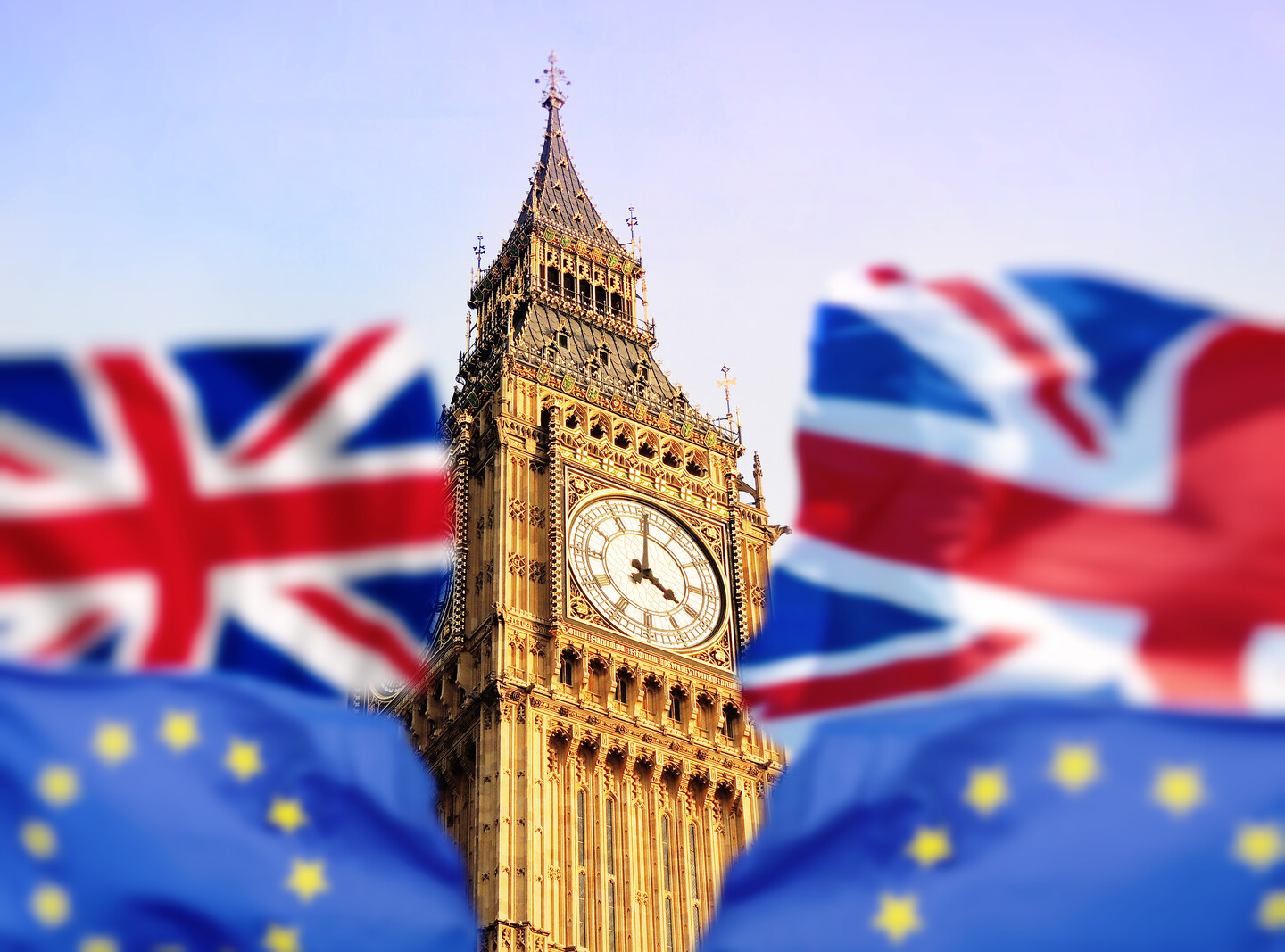 Big Ben with united kingdom and european union flags