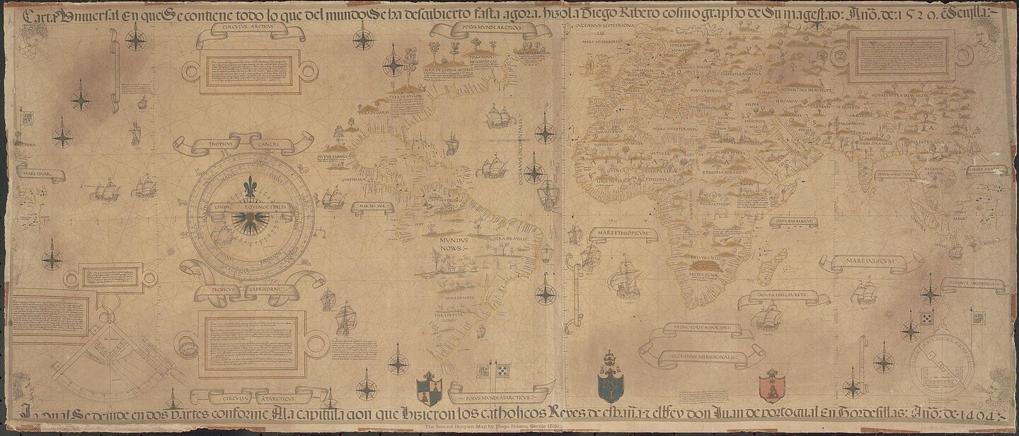 an old map from the 16th century with a strangely shaped western hemisphere