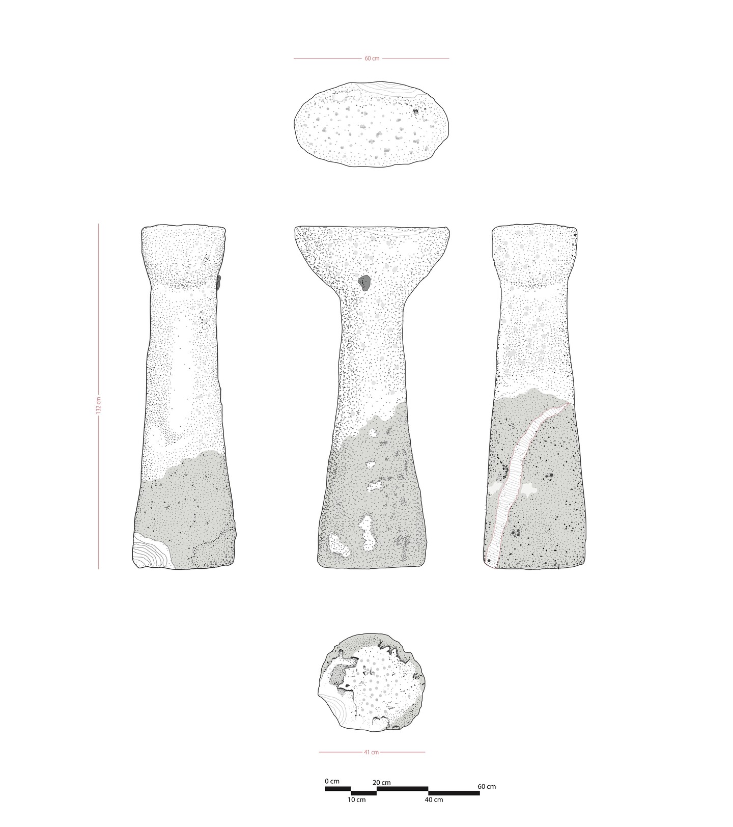 architectural drawings of three columns and two round objects