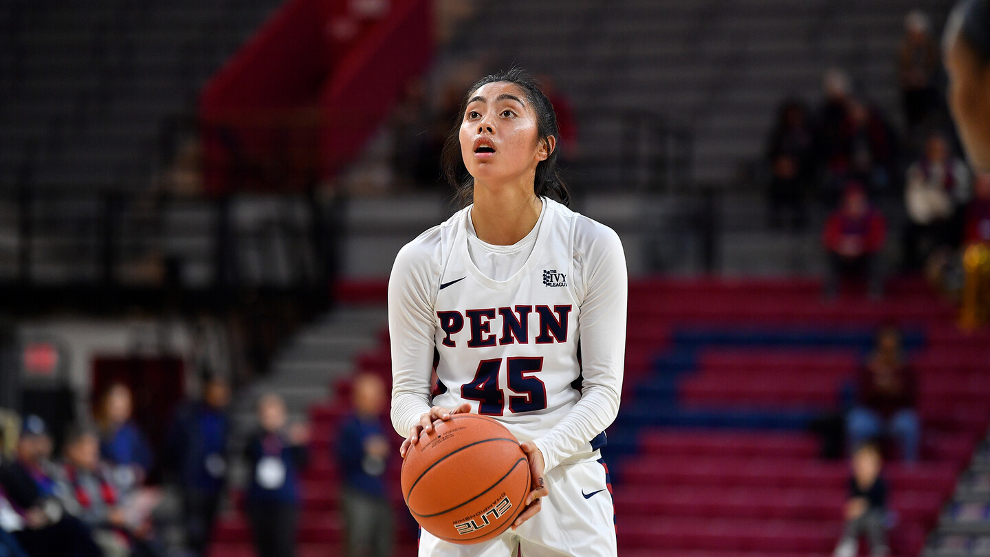 Freshman guard Kayla Padilla prepares to shoot a foul shot during a game at the Palestra.