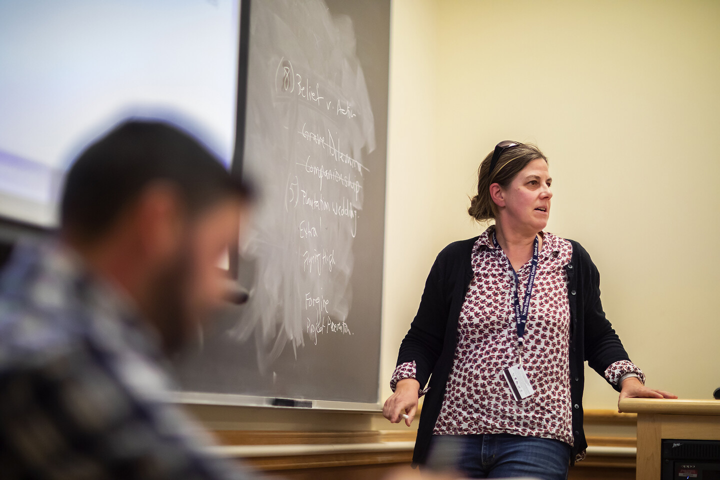 Karen Detlefsen at the front of the classroom