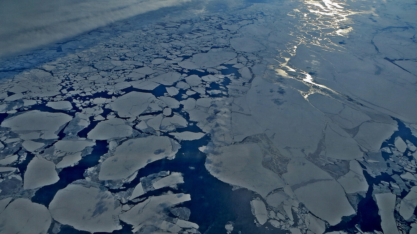 Pieces of sea ice over the Arctic. 