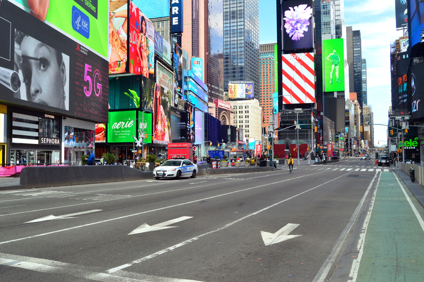 Times Square empty in March of 2020 due to the coronavirus stay at home order.