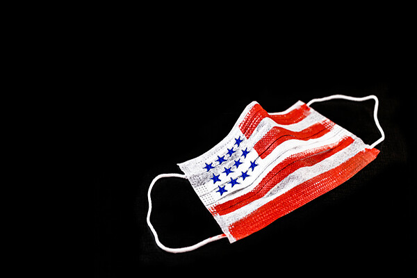 protective face mask colored to look like an american flag