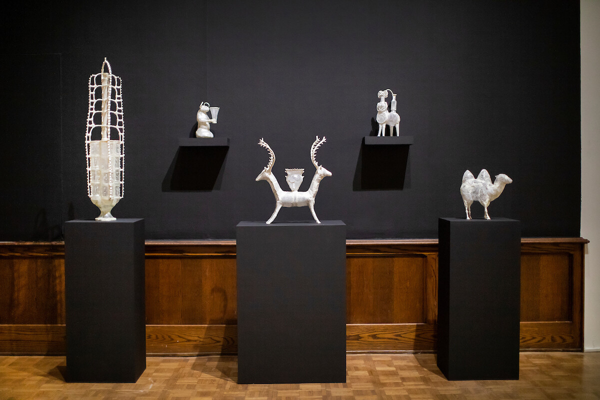 Five sculptures made from plastic bottles