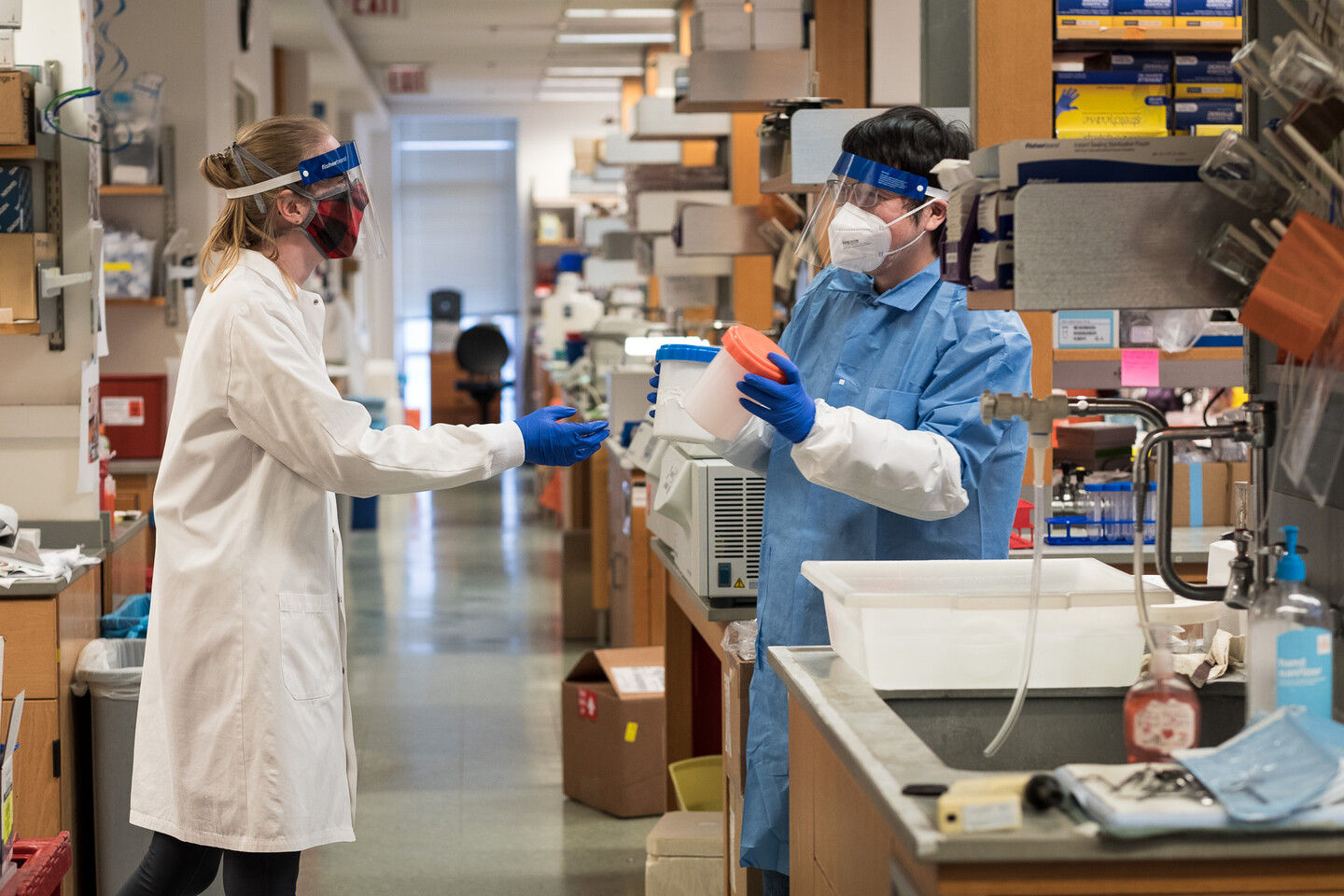 two lab workers in ppe