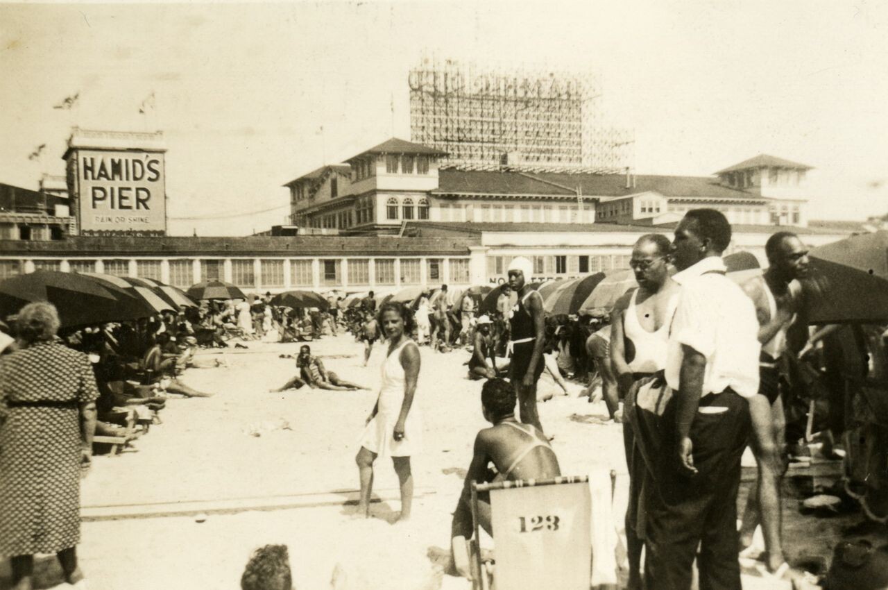 African Americans enjoy themselves on a segregated portion of the Atlantic City, New Jersey,&nbsp;boardwalk and beach, which was derogatorily called “Chicken Bone Beach.”