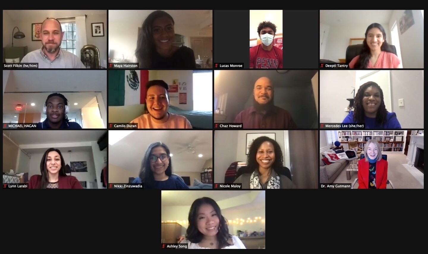 13 people in squares on a computer screen