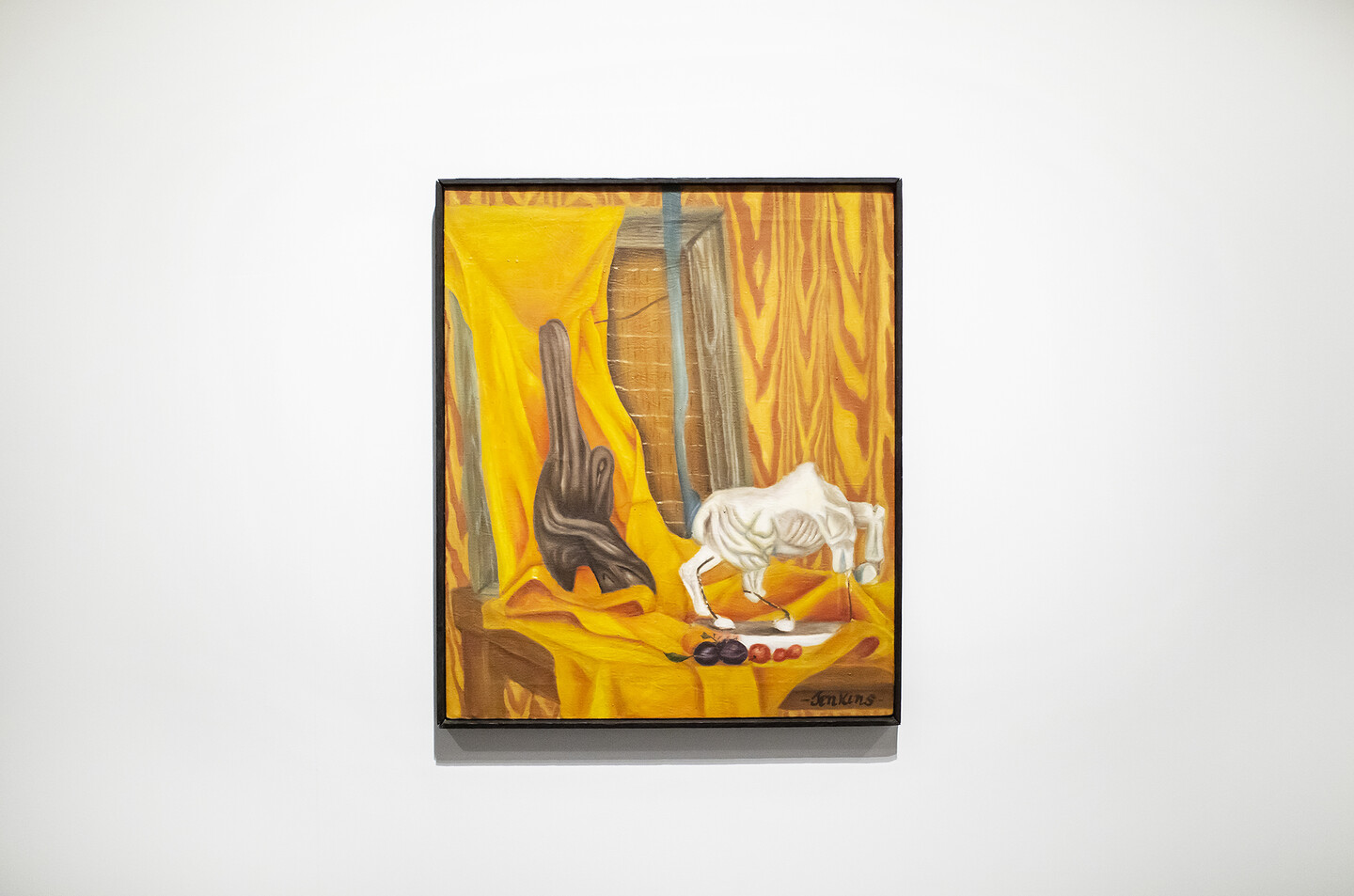 Painting of chair and wood grain background