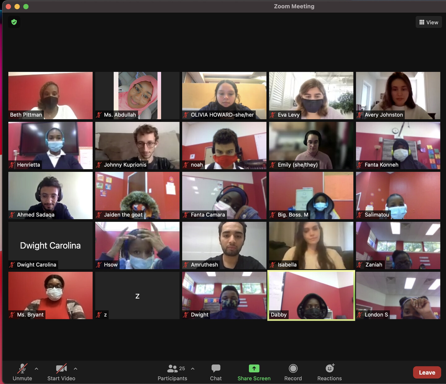 Zoom screenshot showing young and old meeting participants