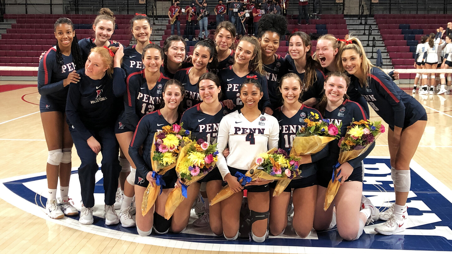 Autumn Leak poses with her teammates on Senior Night.