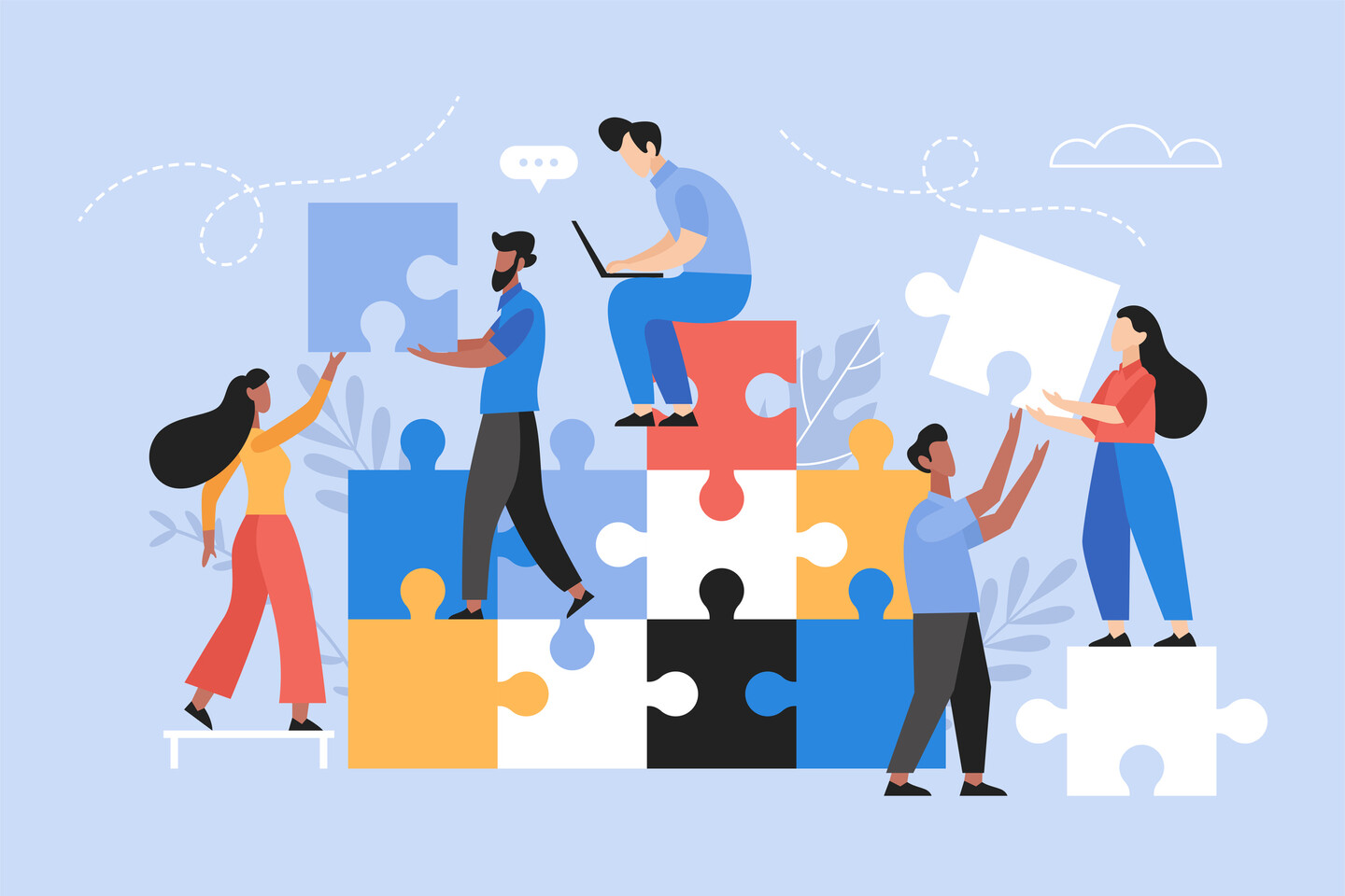 People work together to solve a puzzle