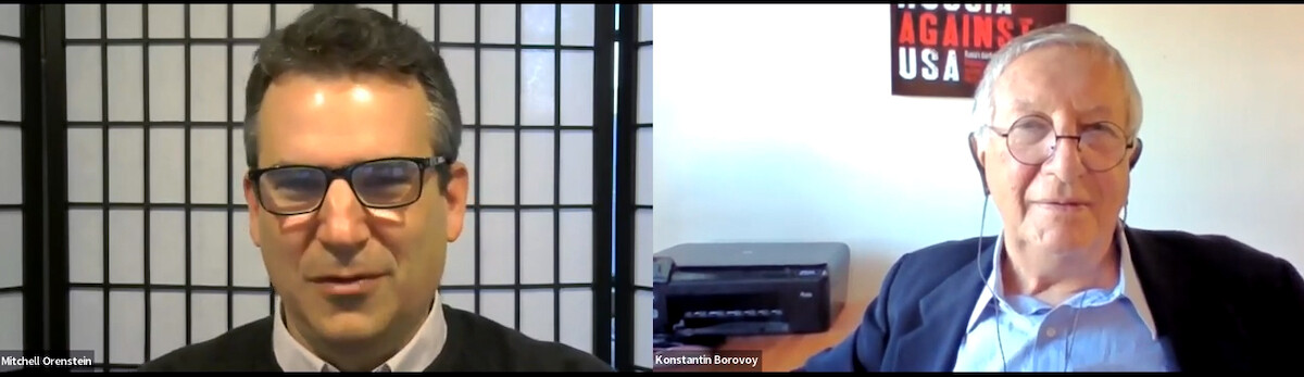 A Zoom computer screen grab shows Mitchell Orenstein in a box on the left and Konstantin Borovoi on the right