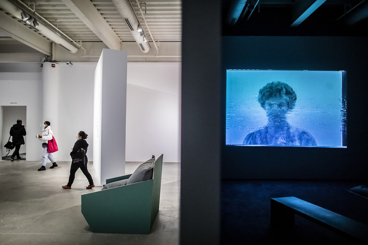 Distorted video and a single chair