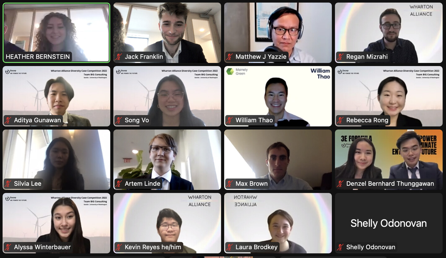 Screenshot of virtual competition with students on zoom call.
