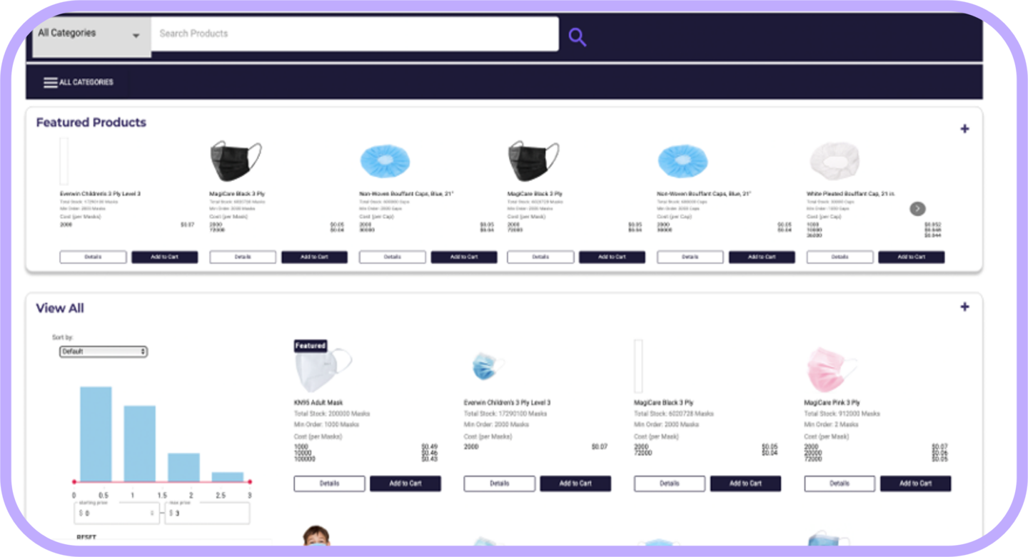 Grapevine storefront screenshot with masks for sale