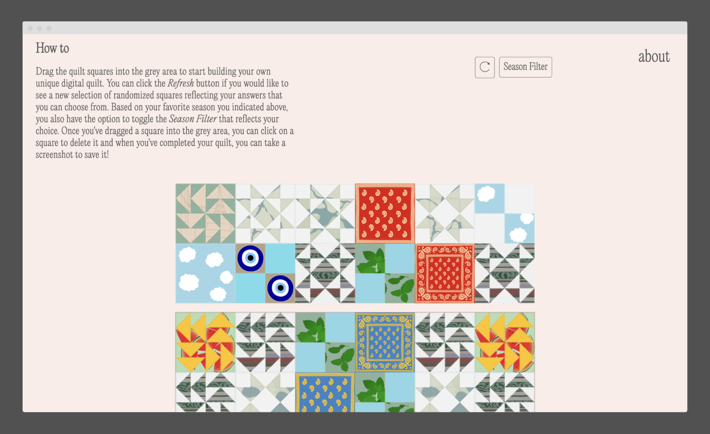 quilt design on a computer screen 