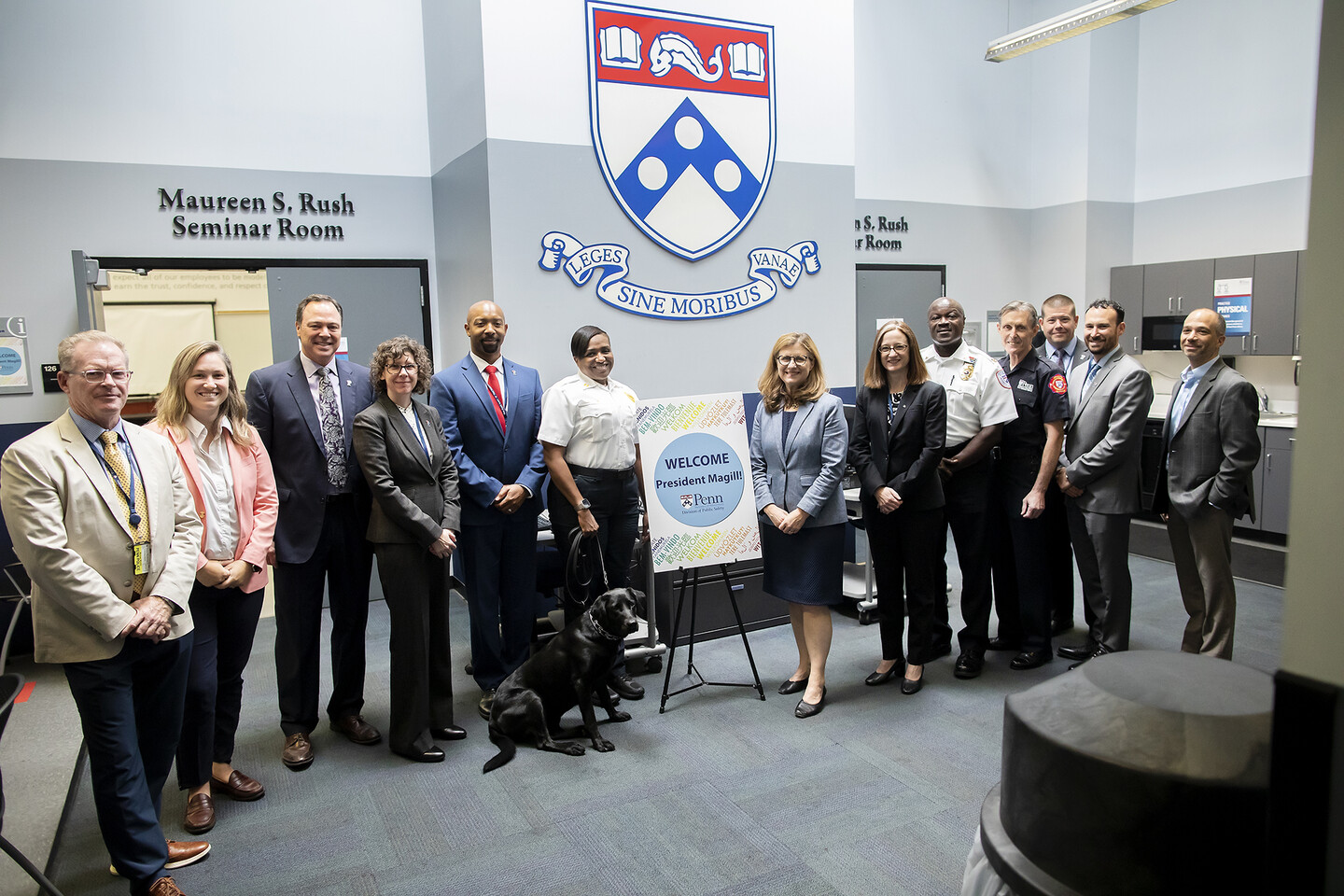 Penn shield, the Maureen S. Rush Seminar Room, and the team from Penn DPS
