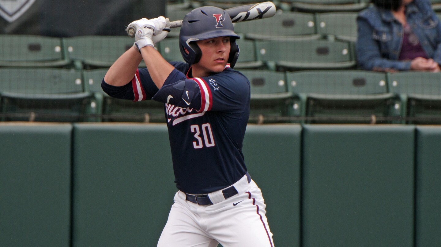 Jarrett Pokrovsky stares down opposing pitcher during 2022- 2023 season