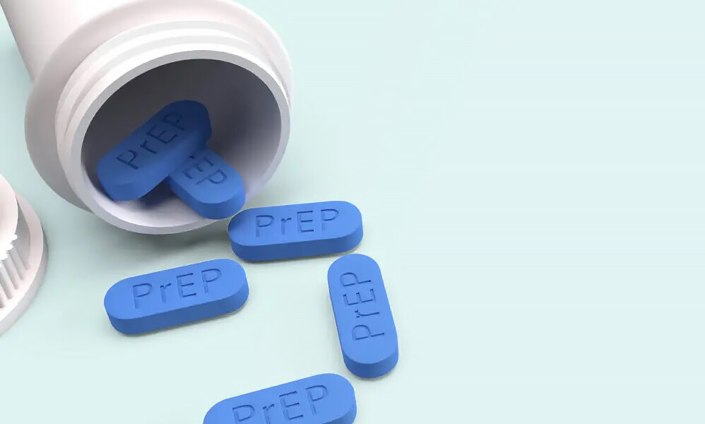 An open bottle of PrEP pills.