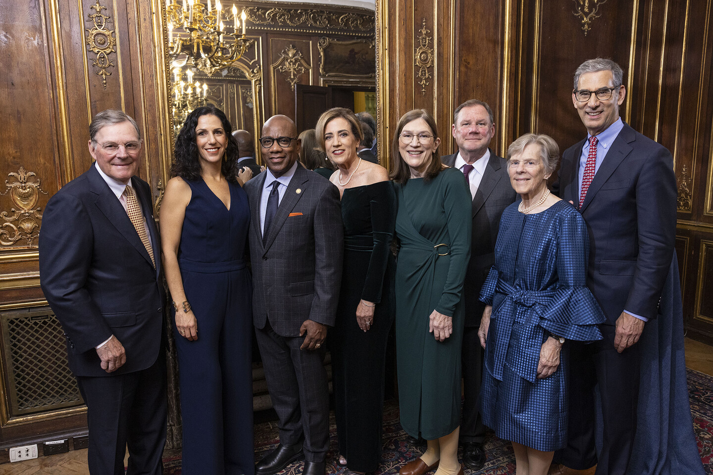 From left:&nbsp;Harold W. McGraw III, Penn GSE dean Katharine Strunk, David Wilson, Debra Duardo, Barbara Oakley, Robert McGraw, Suzanne McGraw, and Michael Golden.
