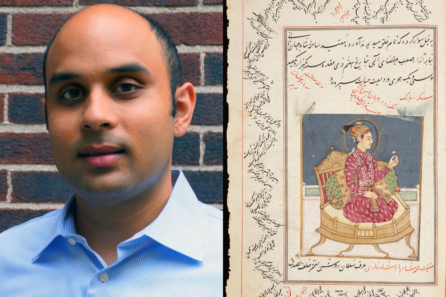 Left: Sudev Sheth. Right, a page from Itimad Ali Khan’s diary Mirror of Events.
