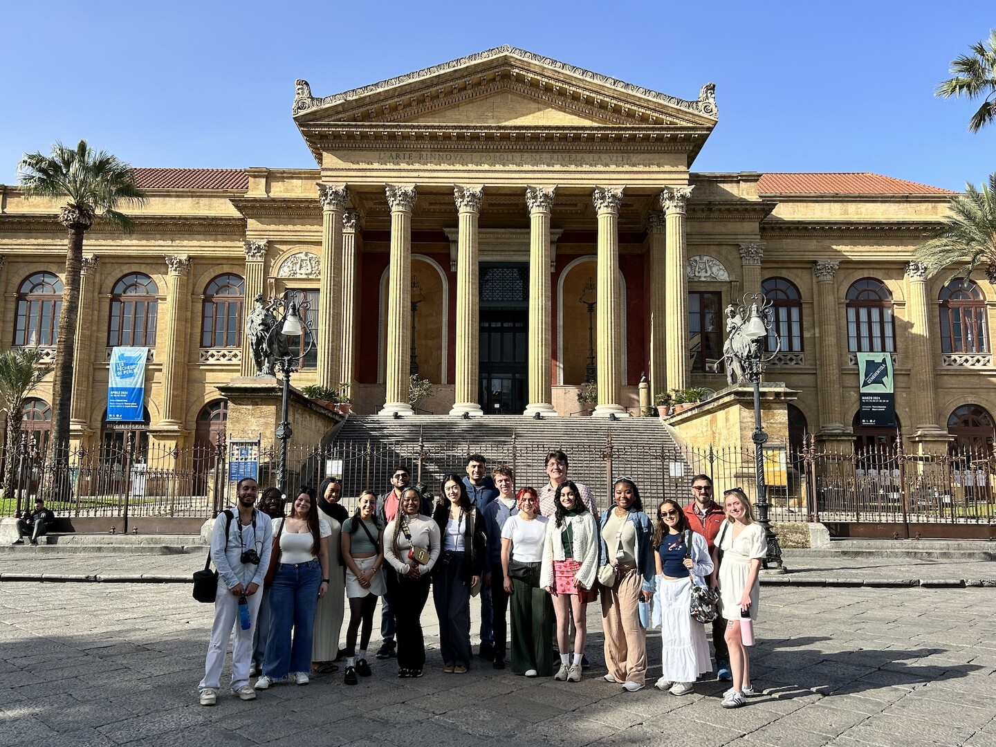 Students in front of Palermo's Teatro Massimo, the third-largest opera house in Europe.&nbsp;