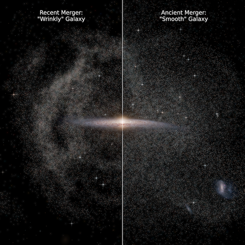 Side by side images of two galactic visualizations 