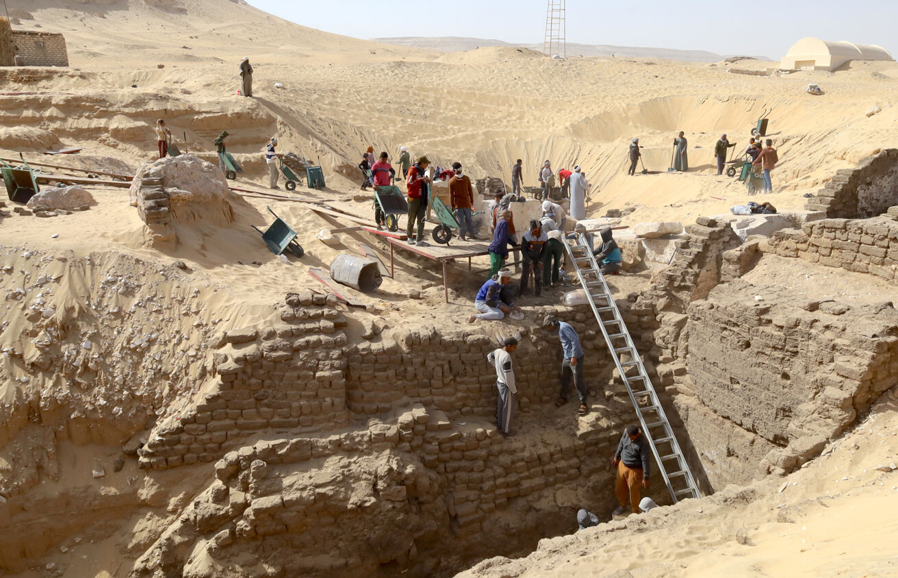 Archaelogists performing a dig in Egypt.