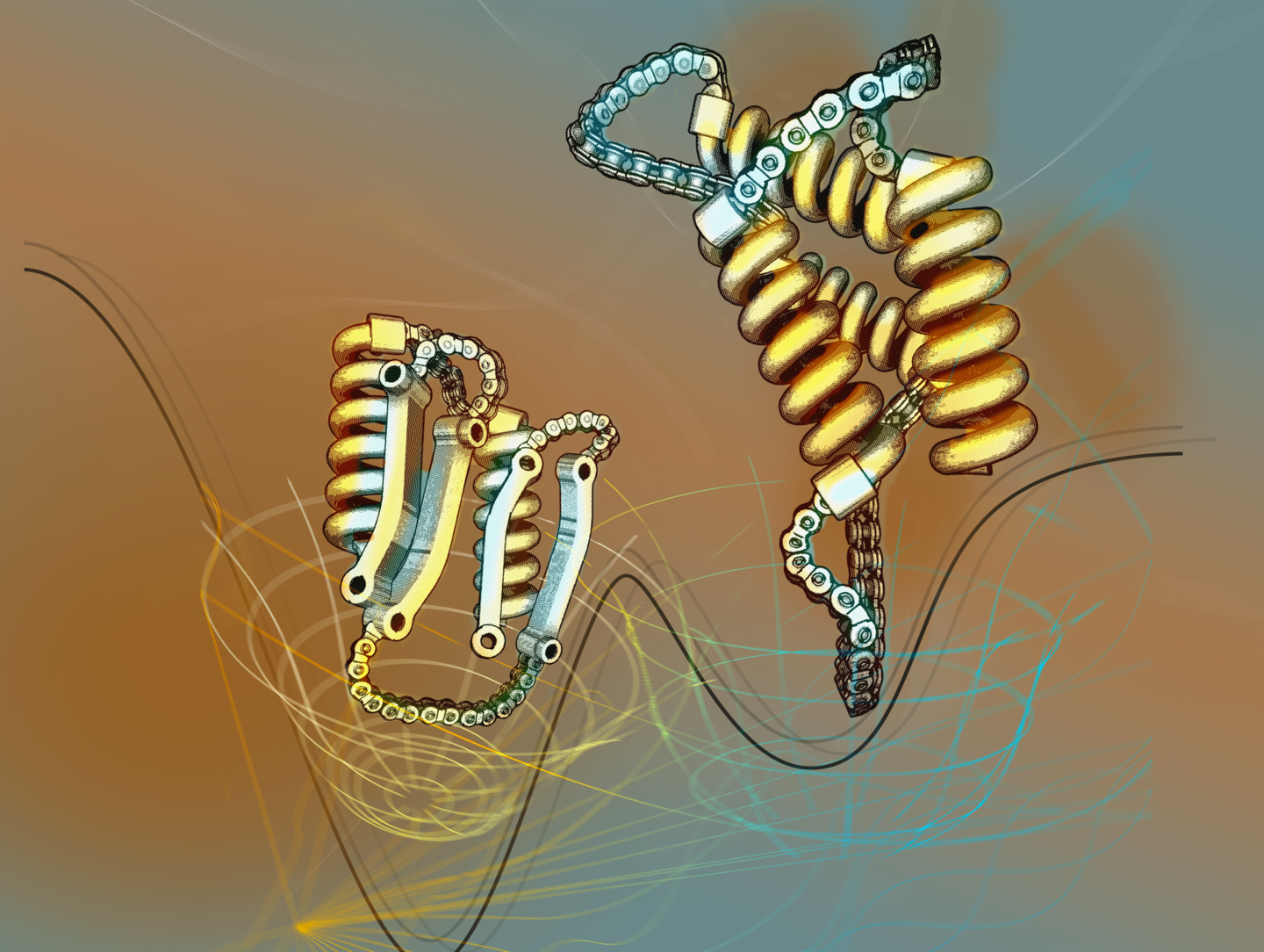 An artist's rendering of the mechanics of certain proteins.