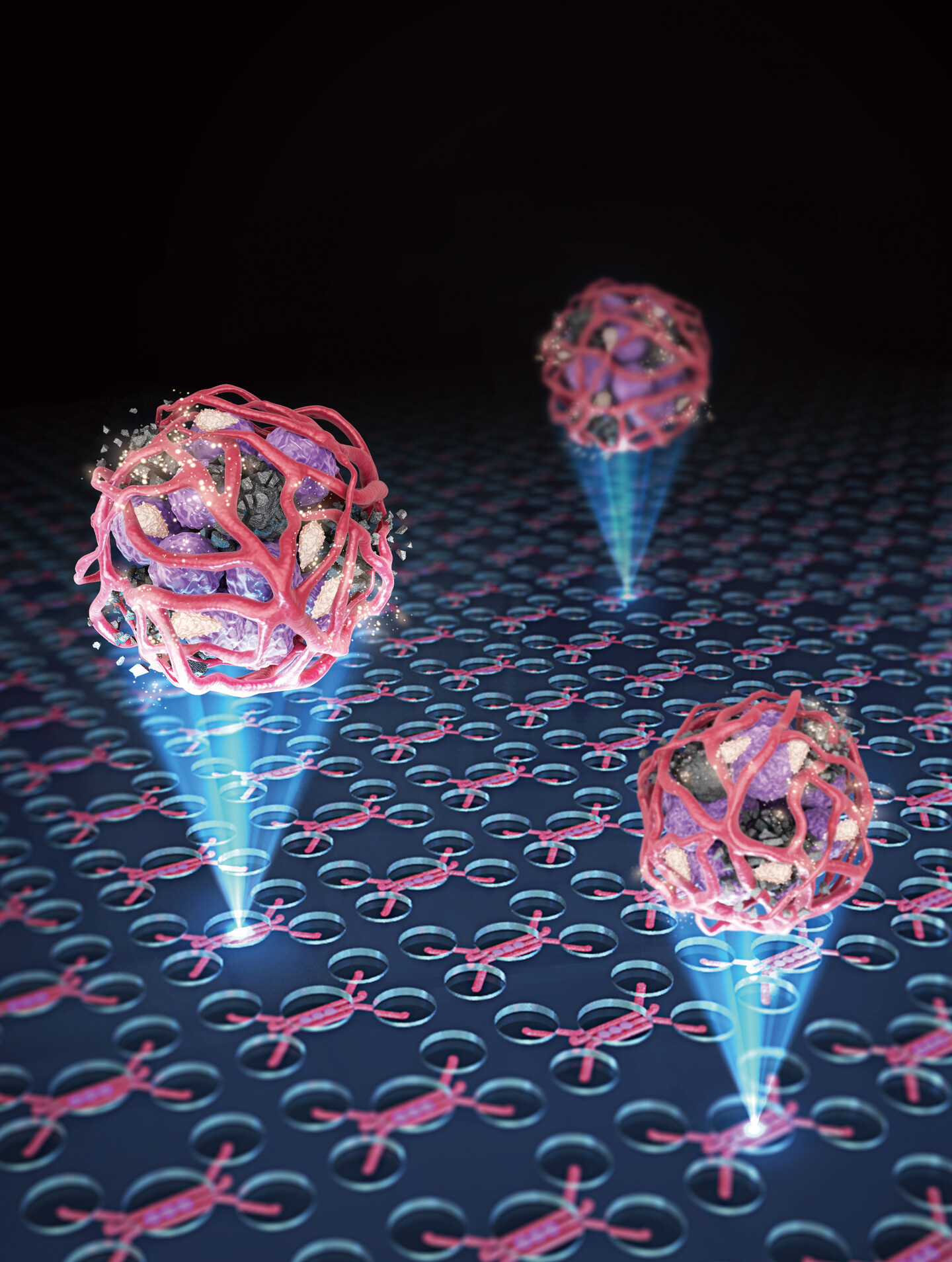 Artist rendering of the tumor on a chip and tumor microenvironment.