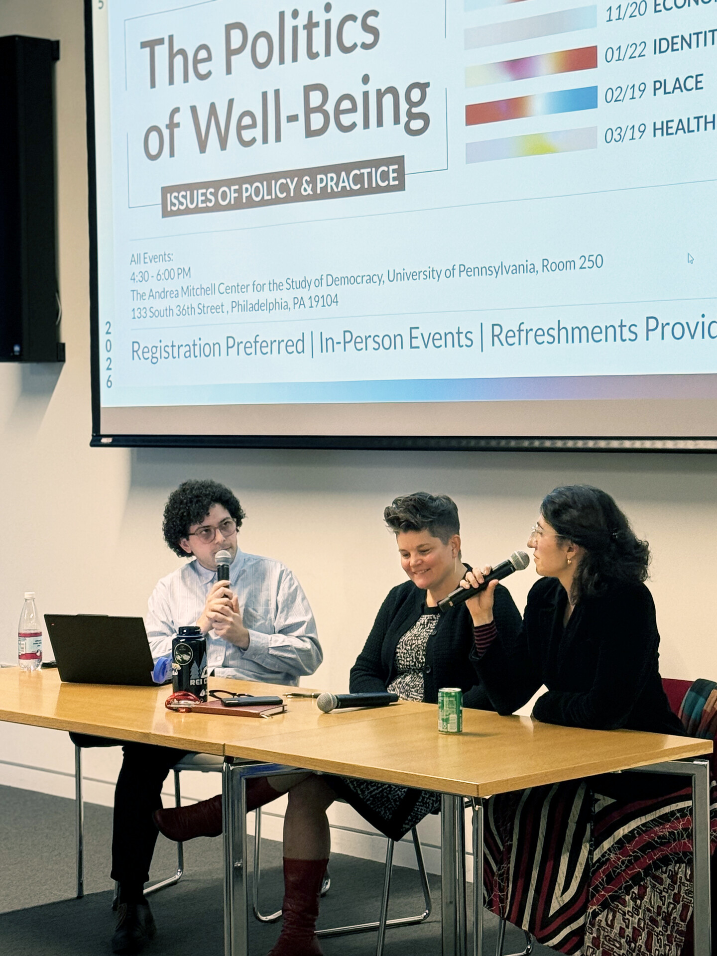 Karim Sharif, Amy Castro, and Ioana Marinescu sit at table talking.