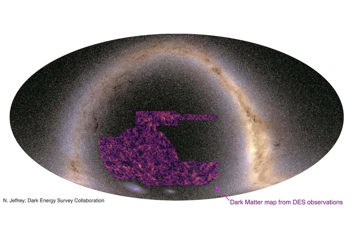 Oval-shaped map that shows the pattern of dark matter in the universe