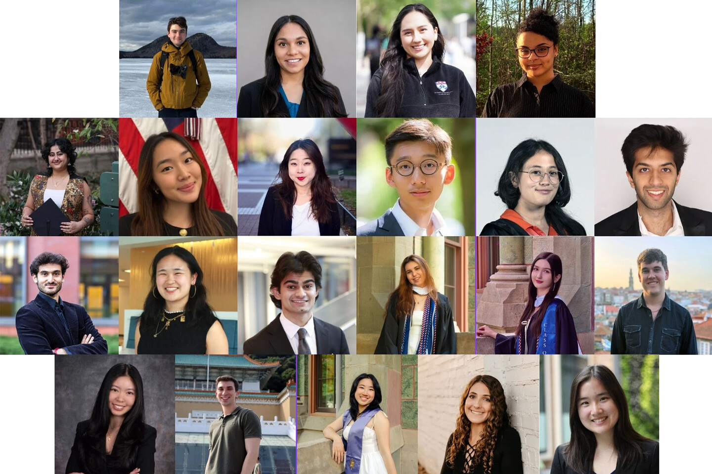 (Top row) Max Annunziata, Sangeetha Bhuyan, Solange Campos, and Nik Donoughe. (Second row) Preethi Jayaraman, Christine Kim, Enne Kim, Alexander Li, Noa Machover, and Shivek Narang. (Third row) Keanu Natan, Tammy Nguyen, Bedansh Pandey, Sophia Powell, Ana Richardson, and Grant Schatzman. (Bottom row) Andi Sycip, Julian Tash, Hannah Tsai, Zoie Weinsweig, and Claire Zhang.