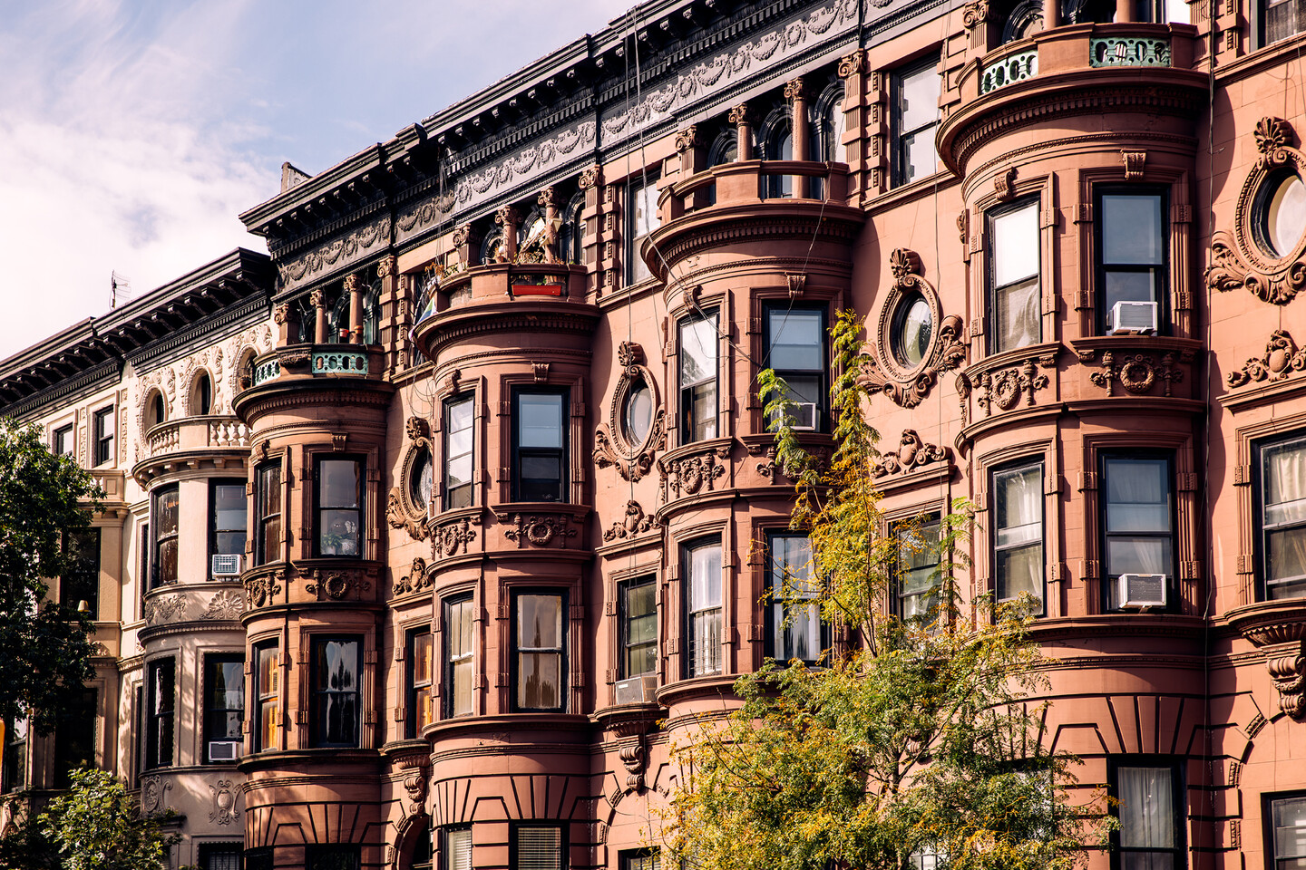 A row of urban brownstones.