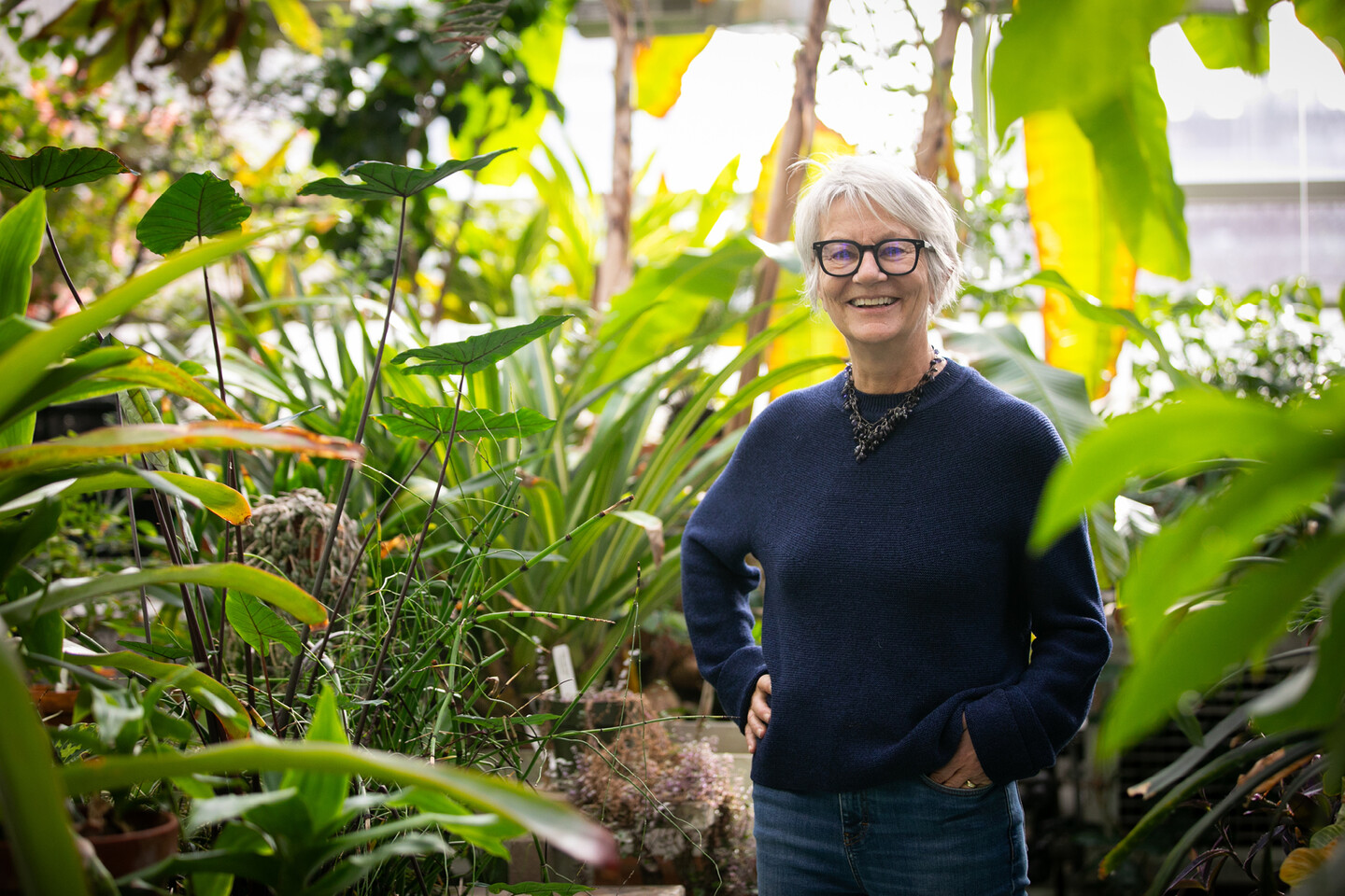 Doris Wagner in a greenhouse.