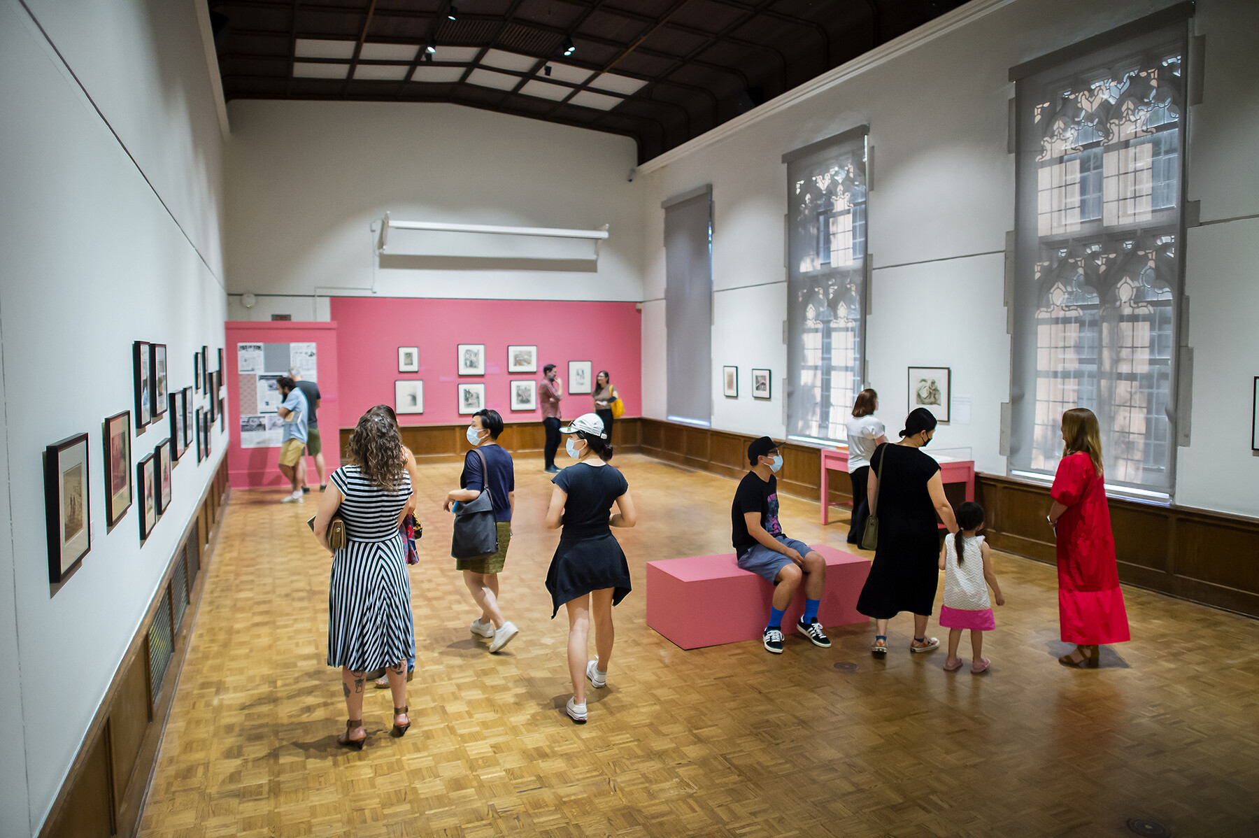People in the Arthur Ross Gallery looking at artwork.