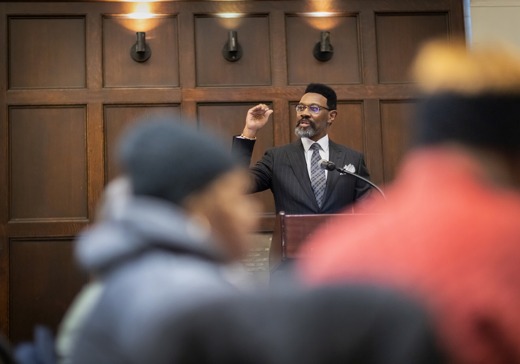 Gipson speaking at MLK Day of Service breakfast at podium