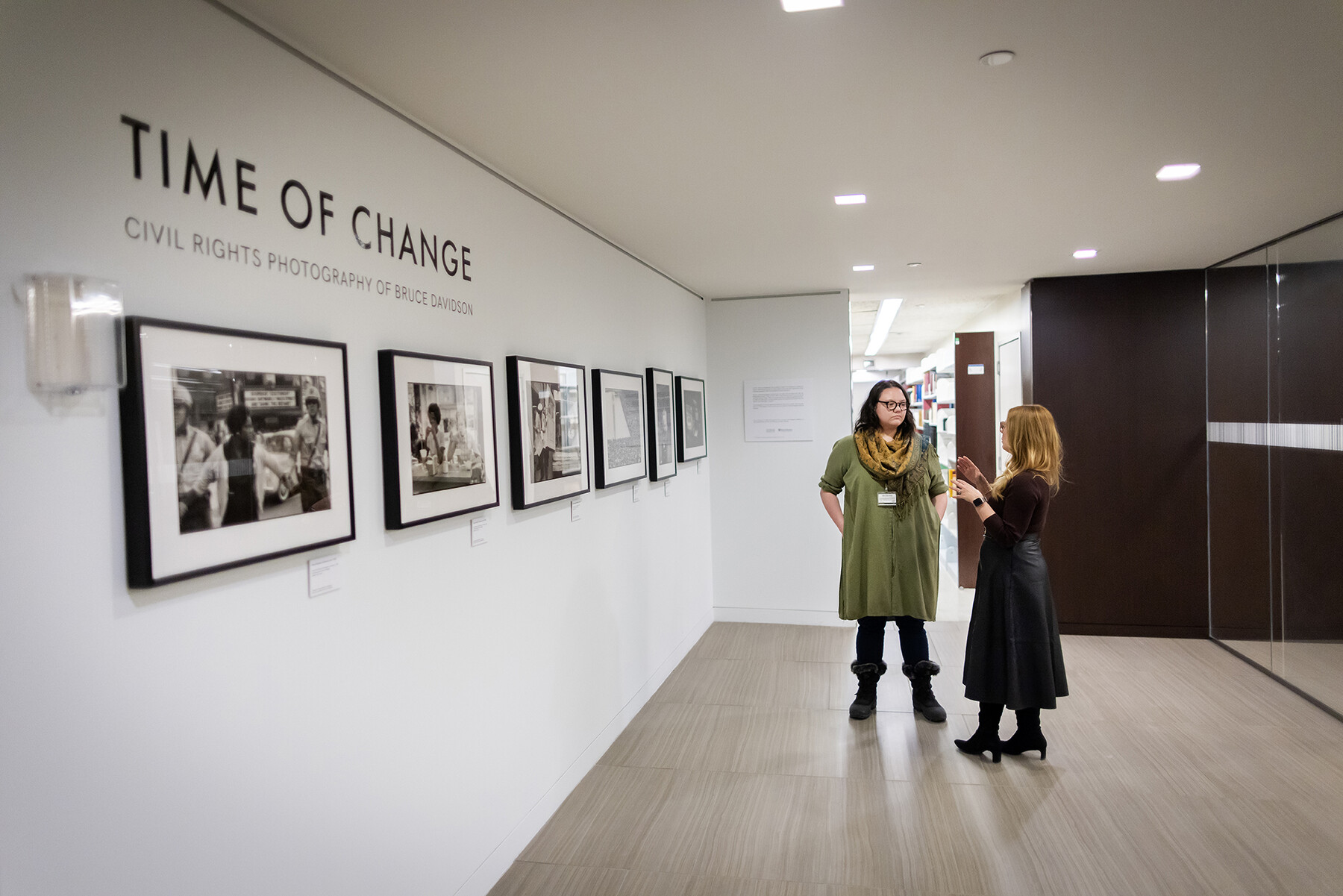 Lynn Dolby (left), director of the Penn Art Collection, and Brittany Merriam in the alcove at Penn Libraries.