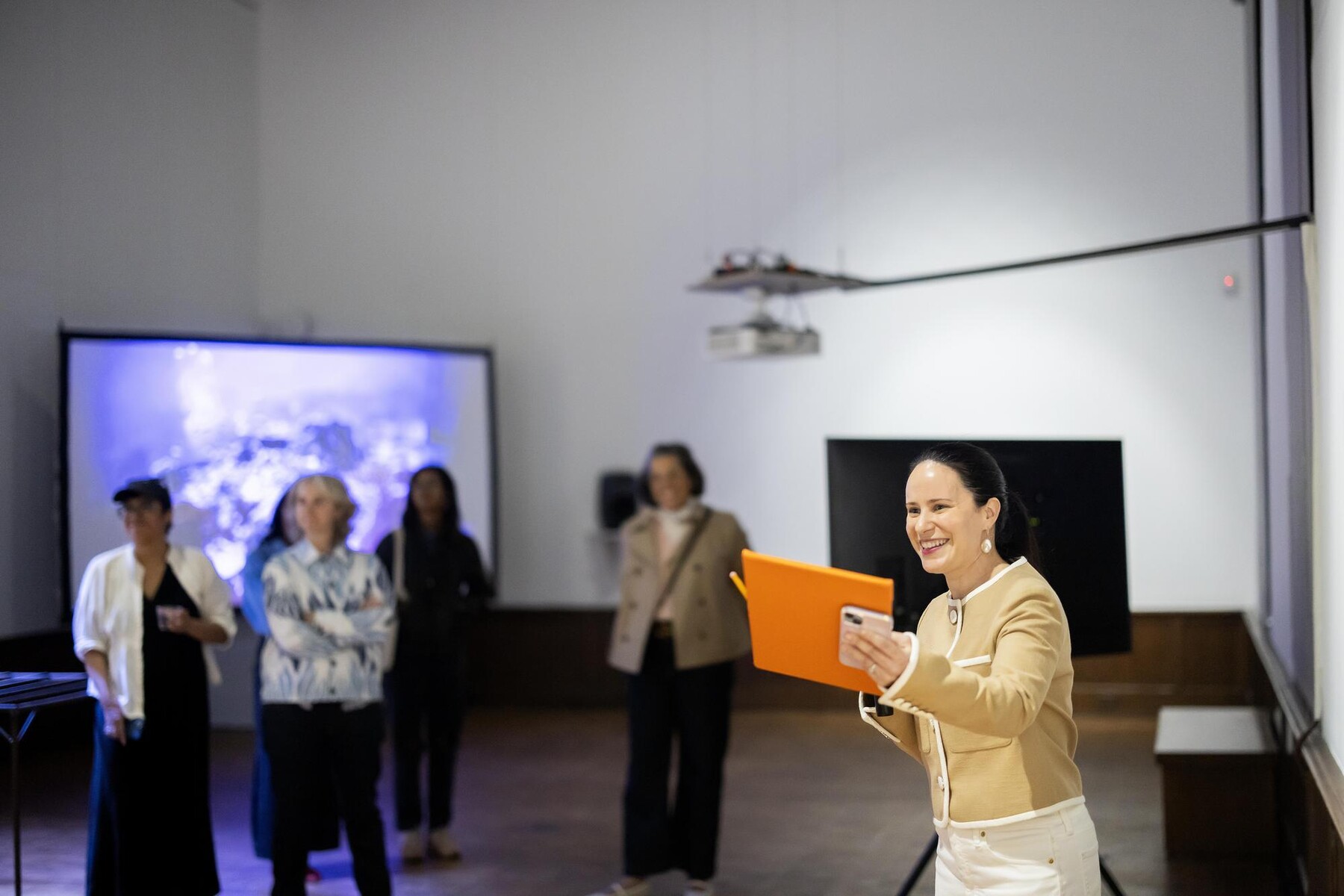 Emily Zimmerman speaking in gallery
