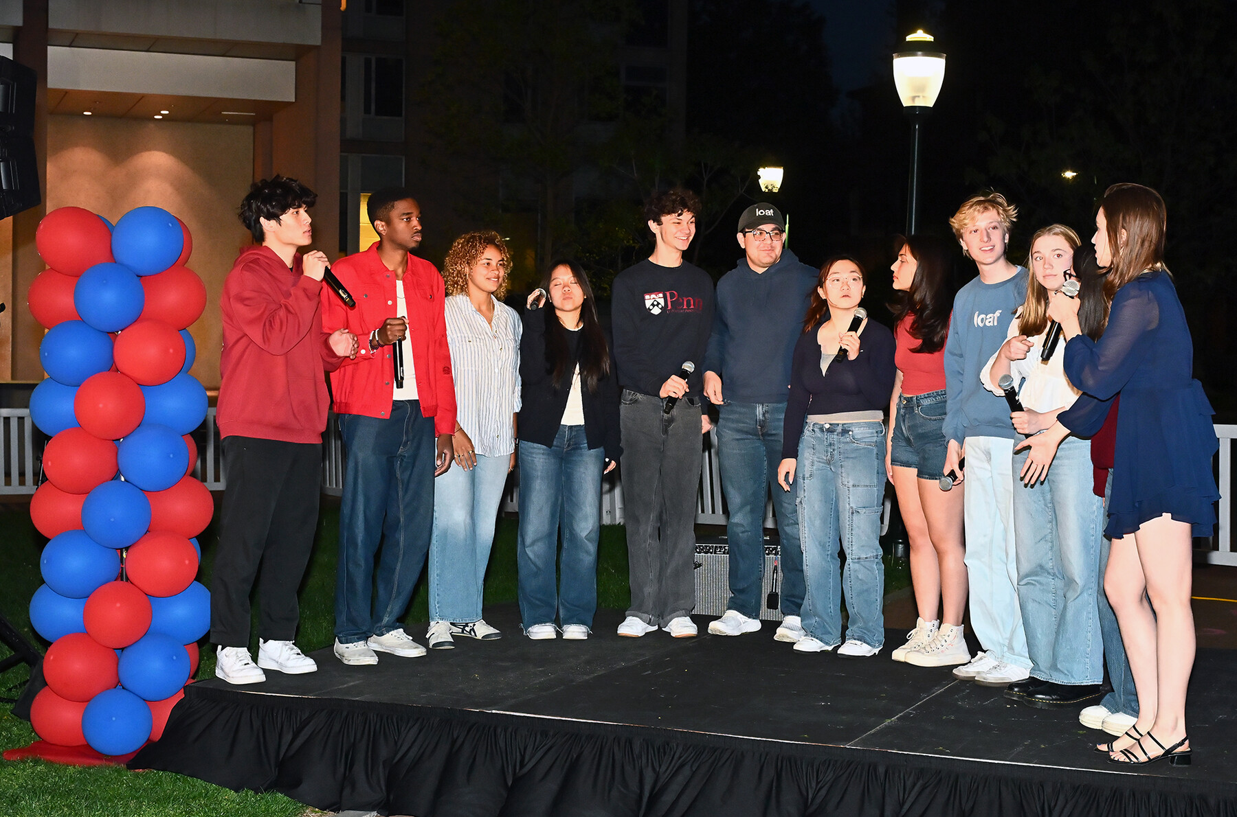 Members of Penn’s Class of 2026 class leadership on stage at U-Night.