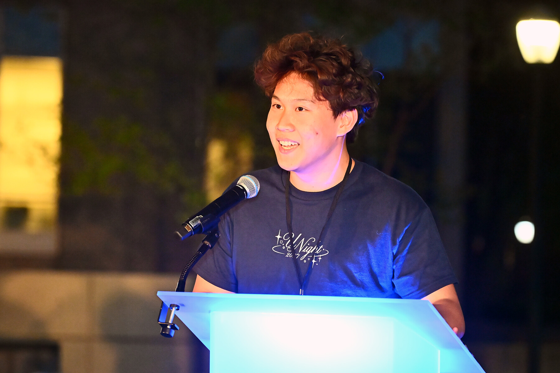 A speaker at the podium at Penn’s U-Night.