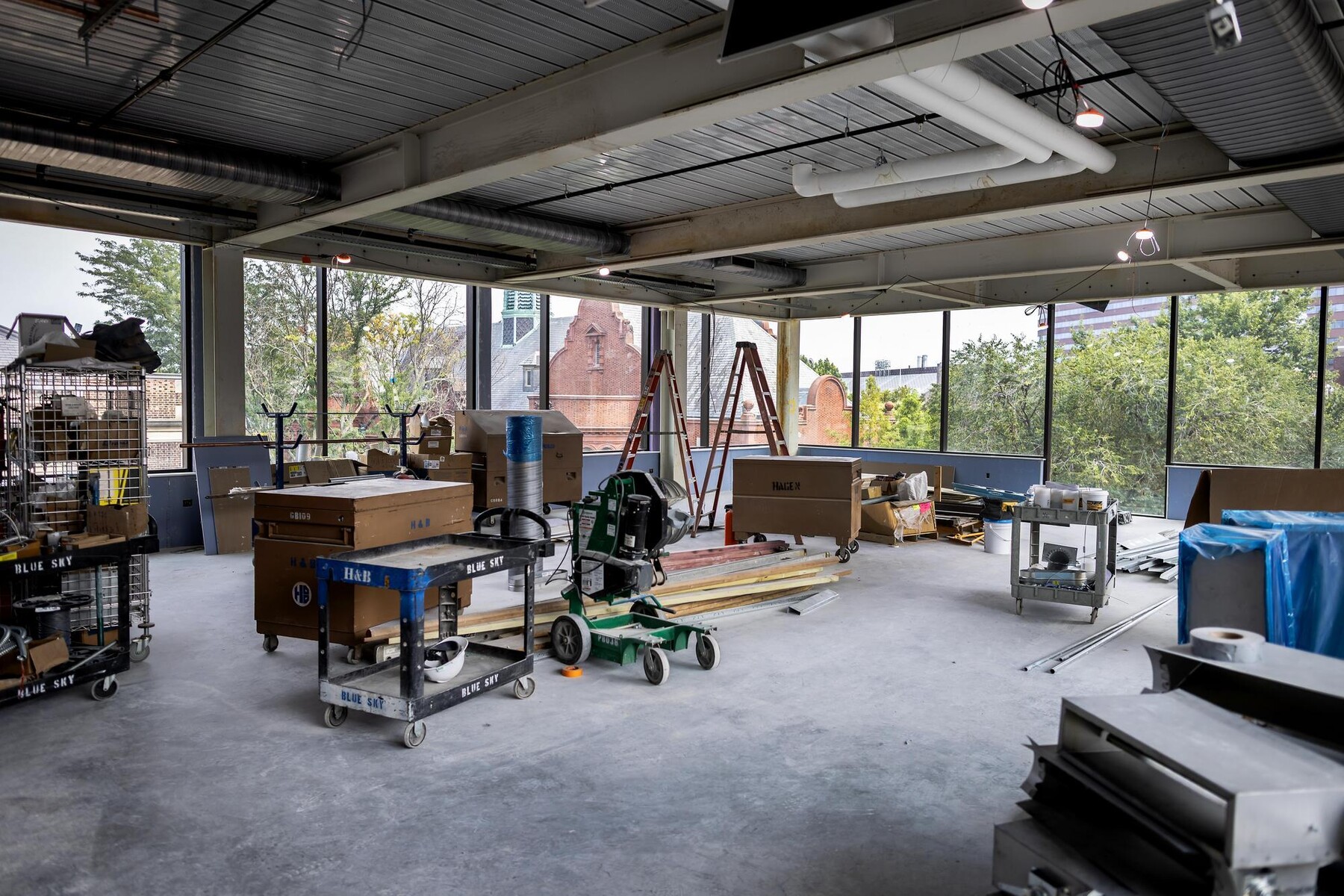 The interior of Penn’s Weitzman School under construction.