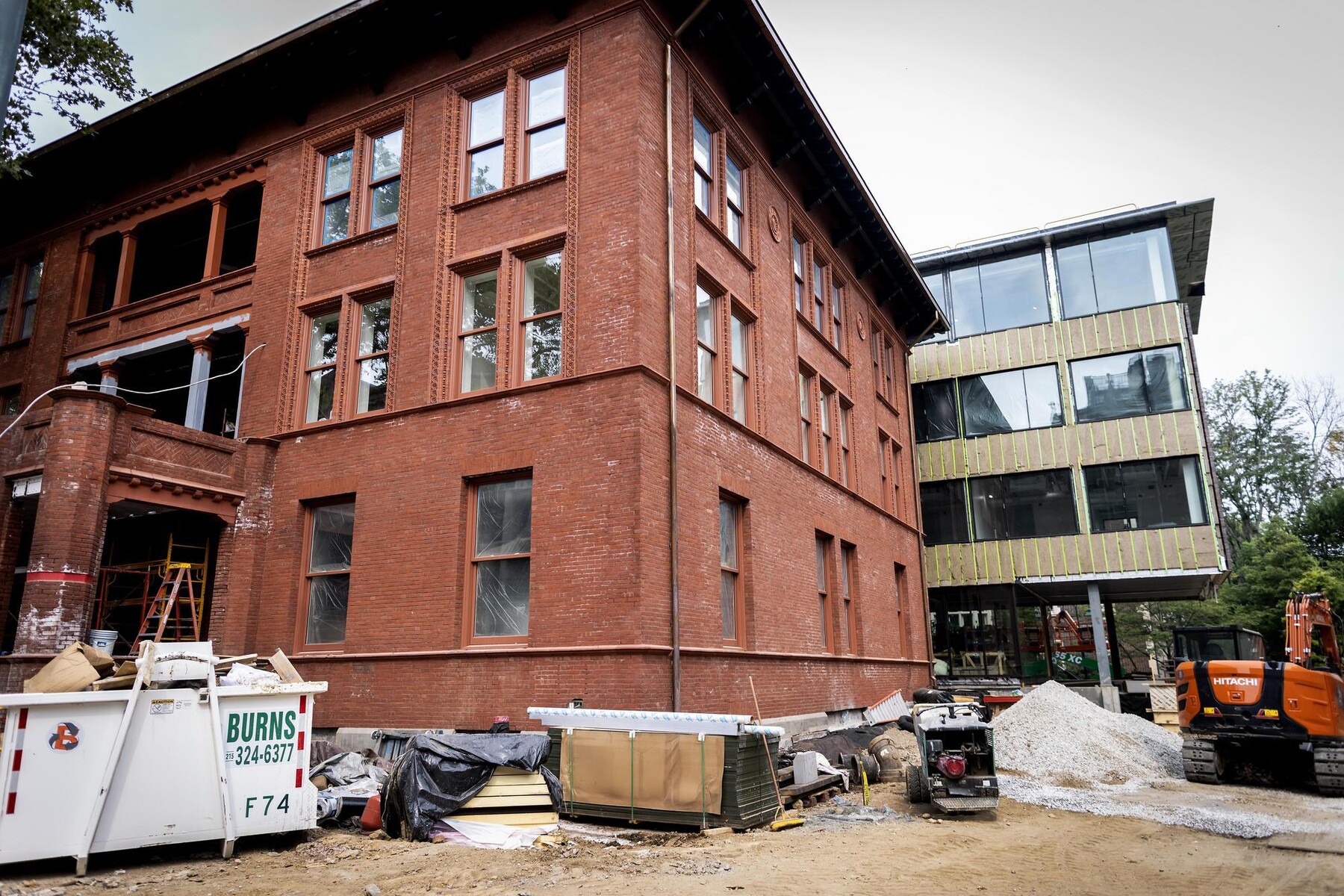 The exterior of Penn’s Weitzman School under construction.
