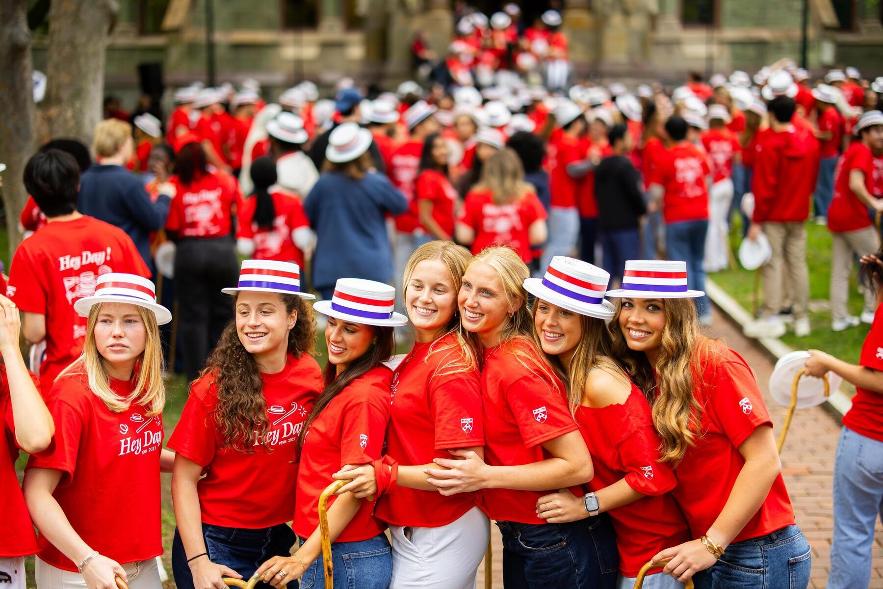 Class of 2027 students in front of College Hall during Hey Day.
