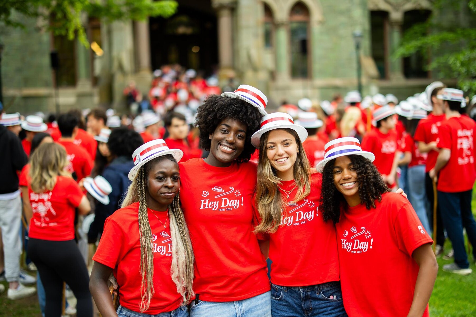 Class of 2027 students in front of College Hall on Hey Day.