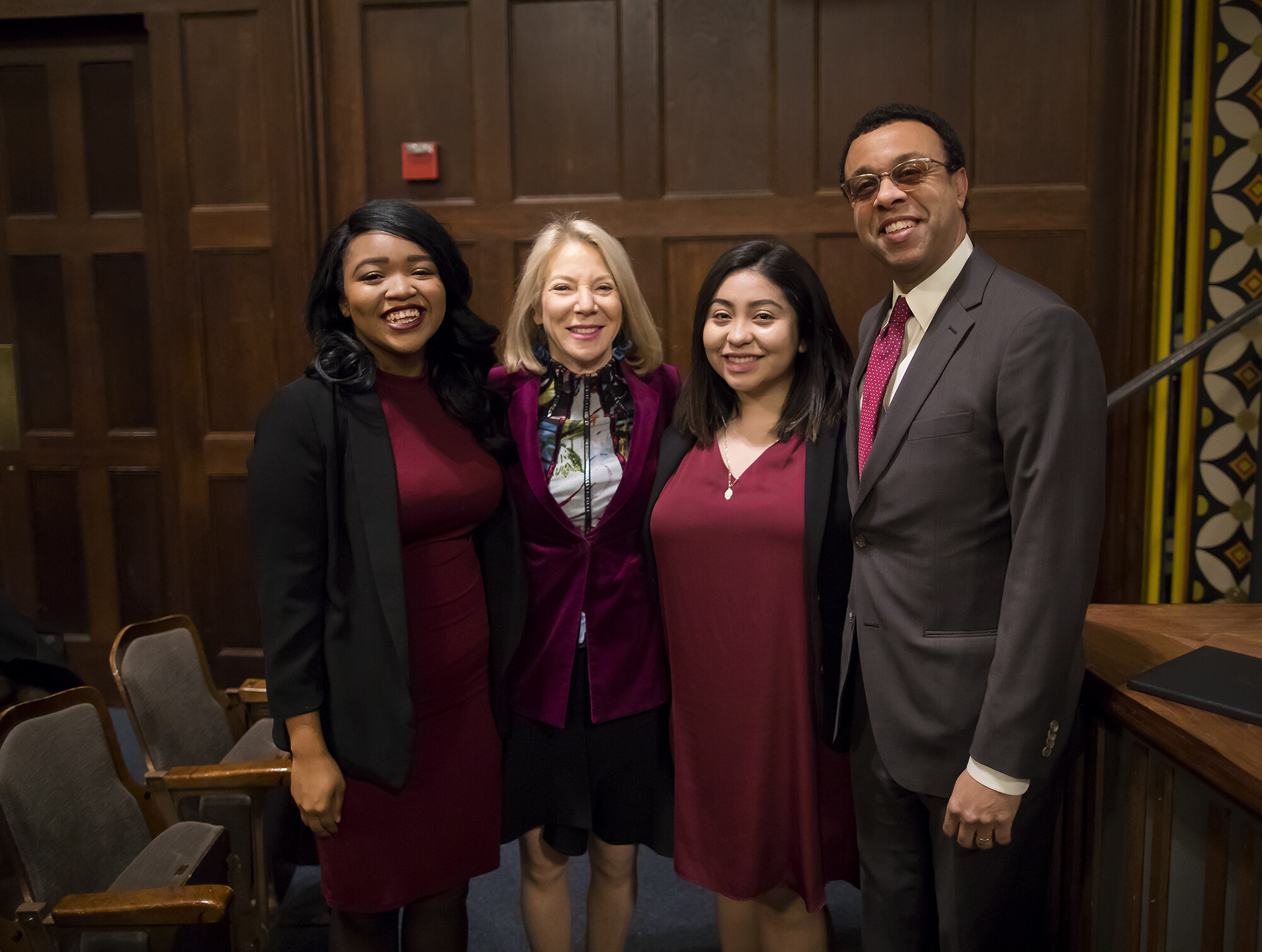 Anea Moore, Penn President Amy Gutmann, Candy Alfaro, and Provost Wendell Pritchett